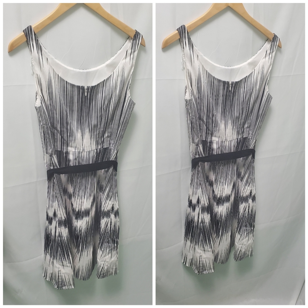 Adrianna Papell Black & White Print Sleeveless Dress w/ Tie Belt Size 10 - Picture 3 of 14